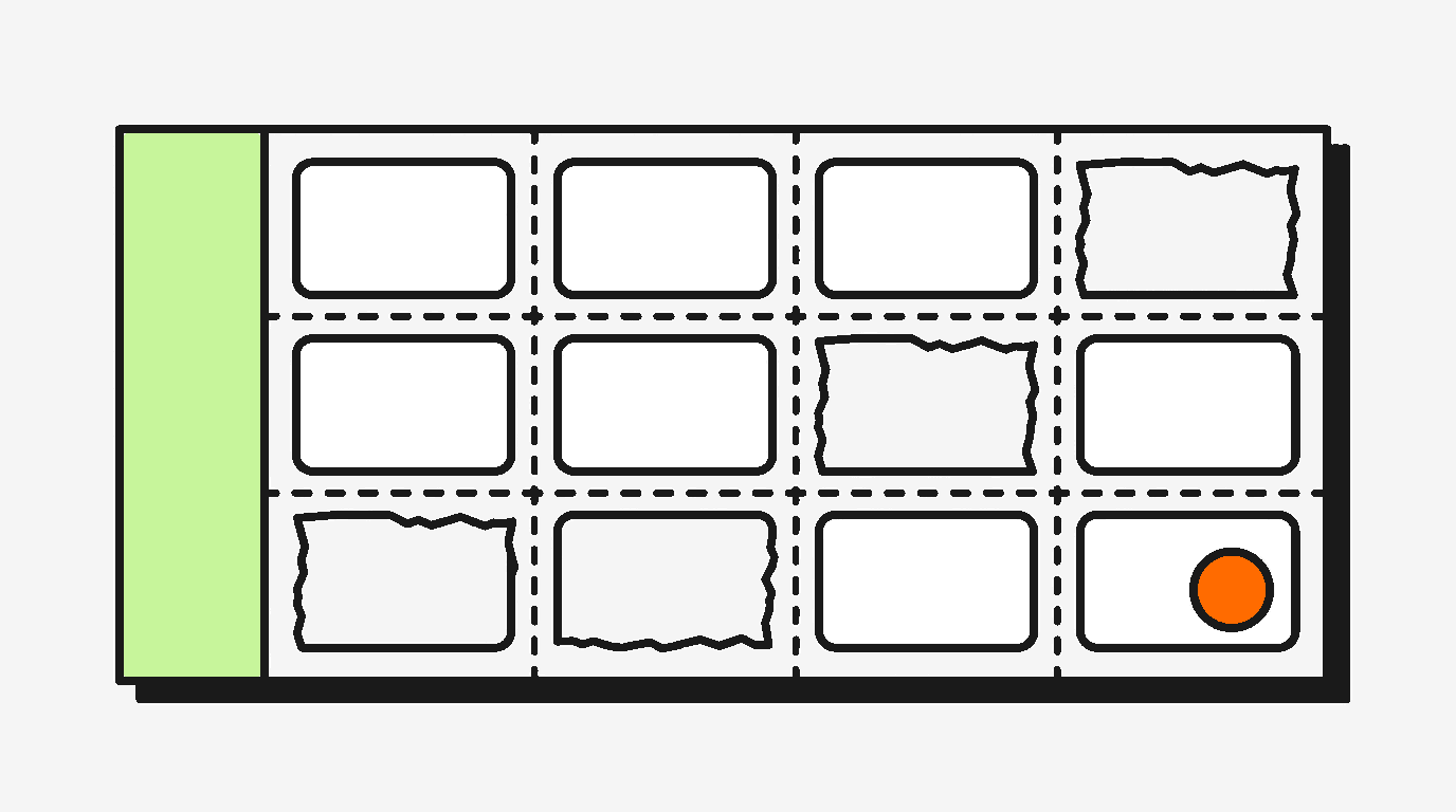 A ration coupon booklet with four coupons torn out, leaving gaps in the grid