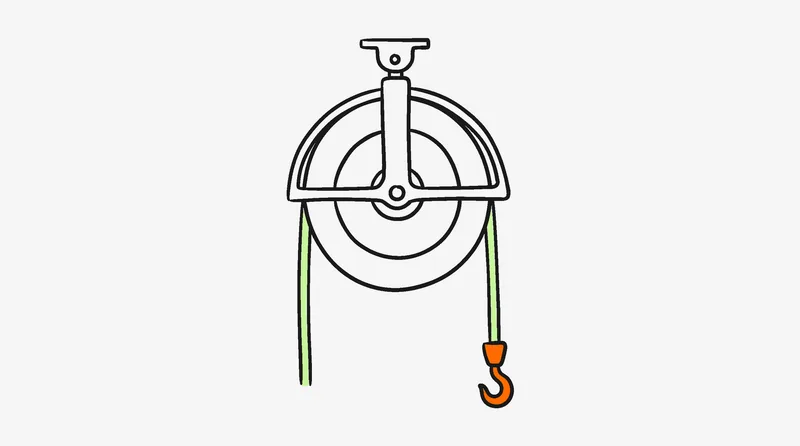 Minimal line illustration of a pulley system with lime green rope representing brand-creator scaling mechanics in TikTok Shop