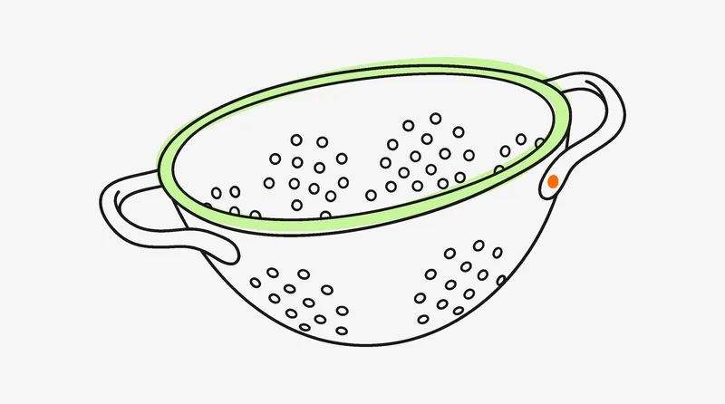Minimal line illustration of a colander filtering small circles, representing TikTok Shop's creator pilot screening process