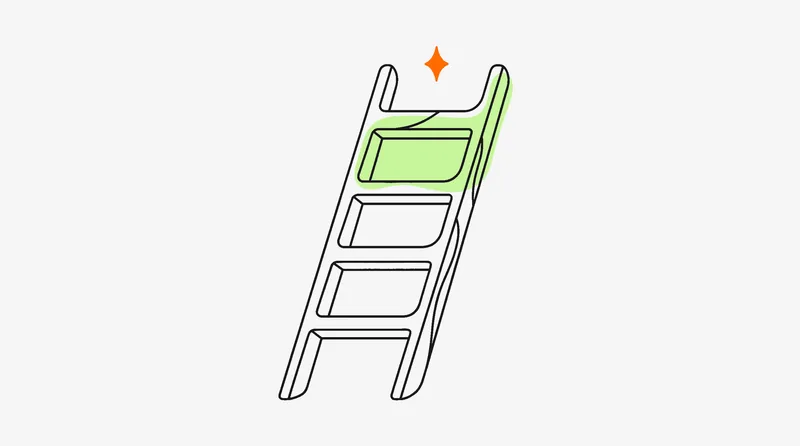 Minimal line illustration of a ladder with lime green rungs representing creator earning levels in TikTok Shop