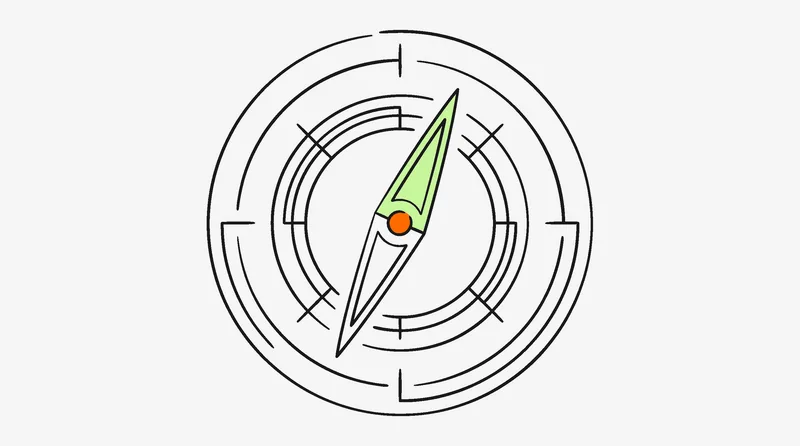 Minimal line illustration of a compass with a tangerine needle pointing to commission rates for TikTok Shop creators