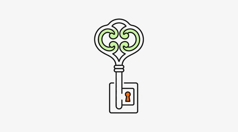 Minimalist skeleton key in lock representing the brand-creator partnership unlocked by effective briefs