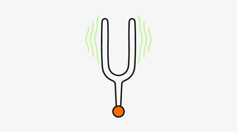 Minimalist tuning fork representing calibrating brief depth to creator tier size