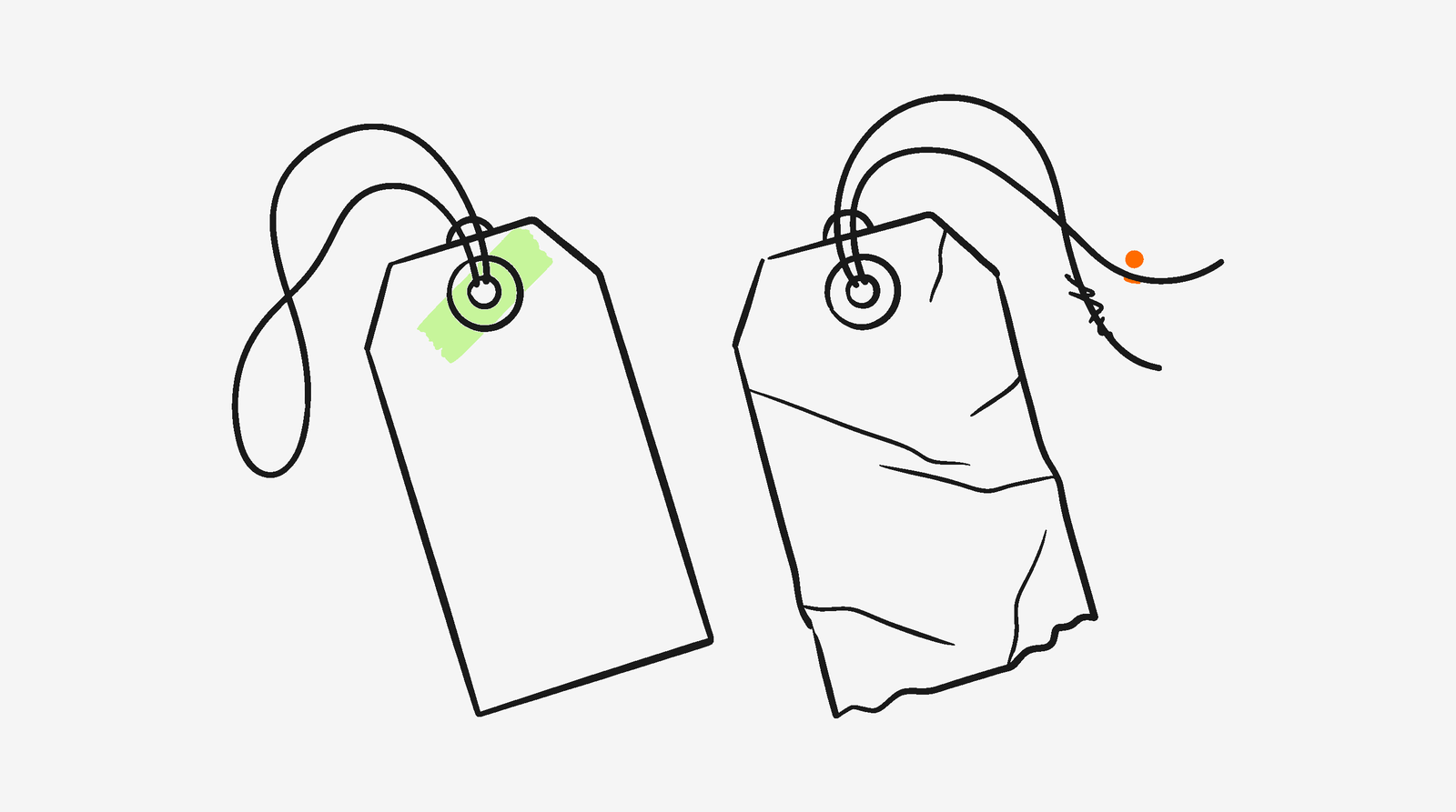Two parcel tags labeled FBA and TT side by side, with the TT tag visibly weathered, showing structural differences in TikTok Shop returns vs Amazon