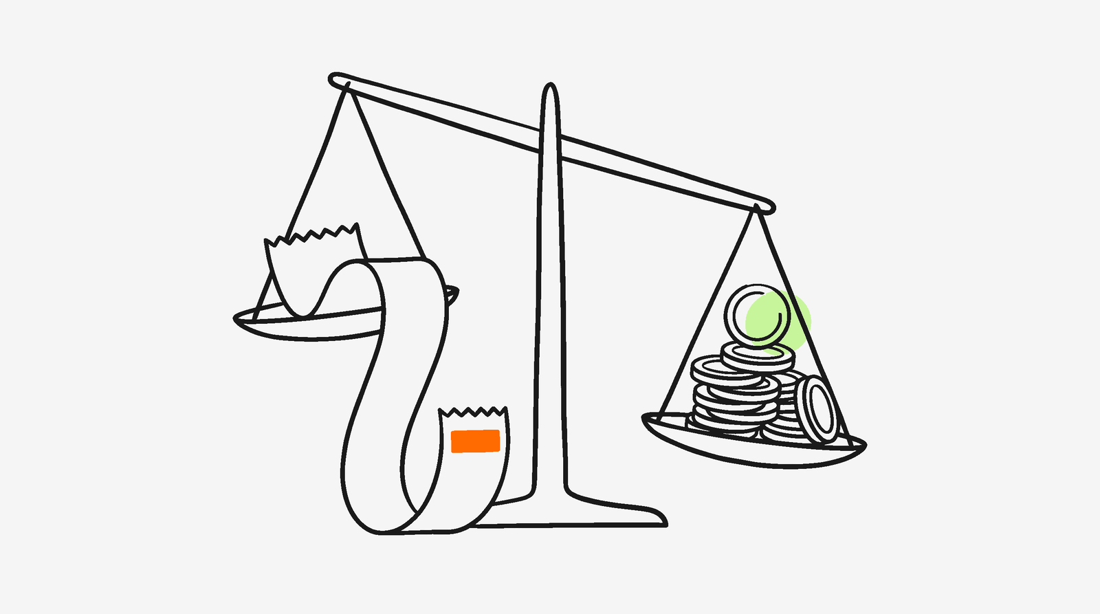 Bathroom scales weighing a paper receipt against a stack of coins, illustrating the margin compression cost of TikTok Shop returns
