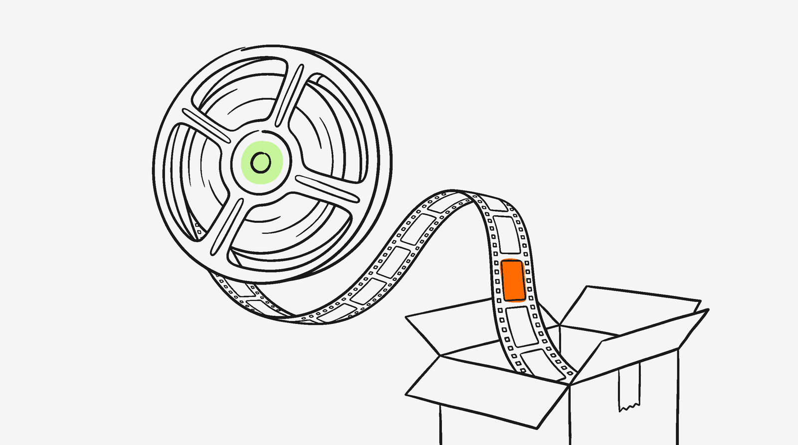 Film reel unspooling into an open cardboard box, bridging the link between creator content quality and TikTok Shop return rates